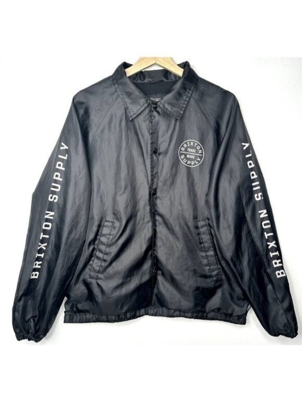 Brixton Mens Windbreaker Jacket Small Black Snap Front Lined Skate Streetwear